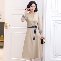 Clothes womens 2019 new spring and autumn temperament over the knee long waist simple nine-point sleeve skirt