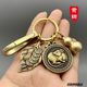 Pure Brass Twelve Zodiac Keychain, High-End, One Leaf Brings Wealth, Personalized Creative Gourd Car Pendant with Engraving for Men and Women