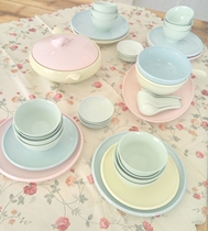 Clear Cabin Life Porcelain marcaron pure colour cutlery suit disc Dish Basin Spoon for a total of 43 pieces of special price