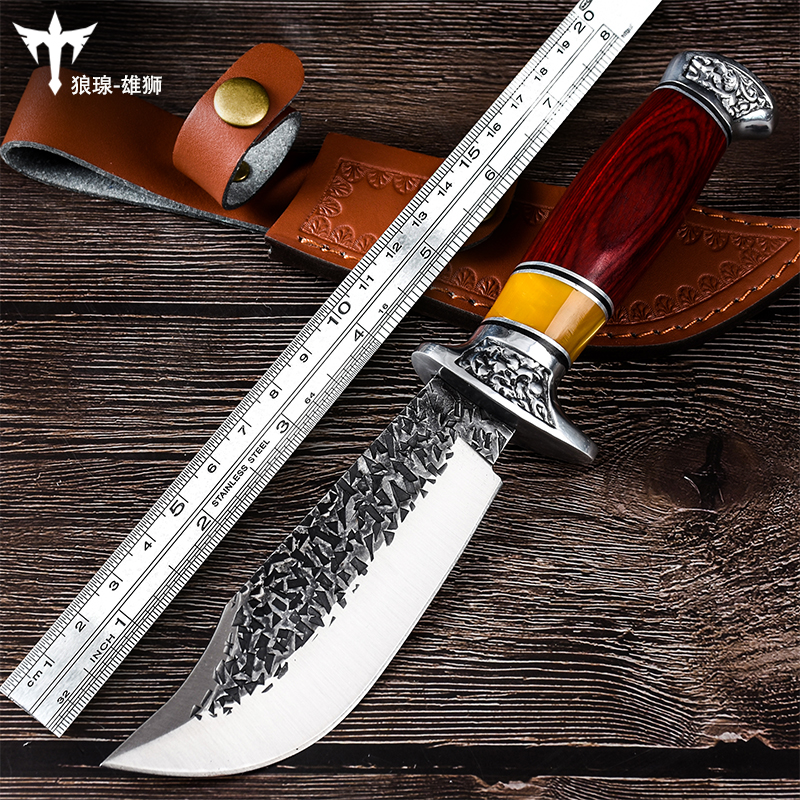 Forged and beaten knife Outdoor forged with small knife army knife cutter anti-body cold weapon sharp geometric knife tritium gas with a straight knife