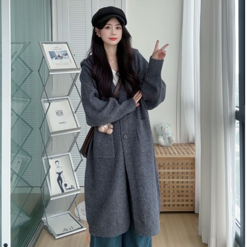 【Pocket Hoodie】2026 Autumn/Winter New Hooded Long Sweater Cardigan Mid-Length Knitwear Versatile Lazy Style 【Pocket Hoodie】2026 Autumn/Winter New Hooded Long Sweater Cardigan Mid-Length Knitwear Versatile Lazy Style
