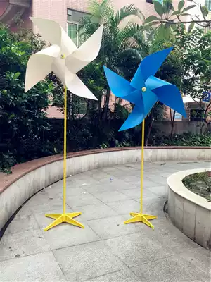 Four corners pure blue pure white large windmill 1 meter leaf windmill 2 meters 5 high outdoor decoration plastic windmill