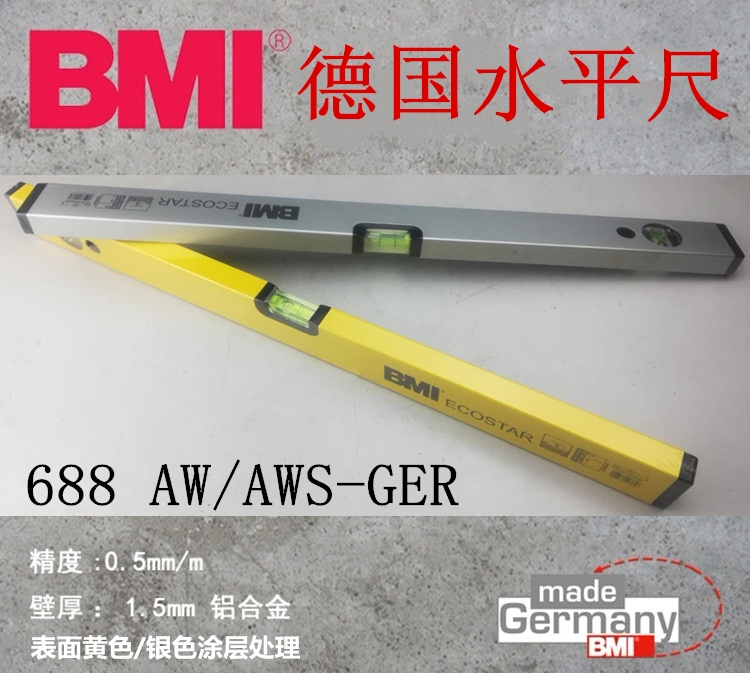 Imported German BMI mandatory level 60cm 90cm 688AW AWS Two water bubble aluminum alloy horizontal ruler
