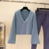 Trumpet tay áo đan len áo len phụ nữ lỏng lẻo gió bf mùa thu dài tay áo ngọn V-cổ ngắn - Đan Cardigan áo kiểu nữ hàn quốc cao cấp Đan Cardigan