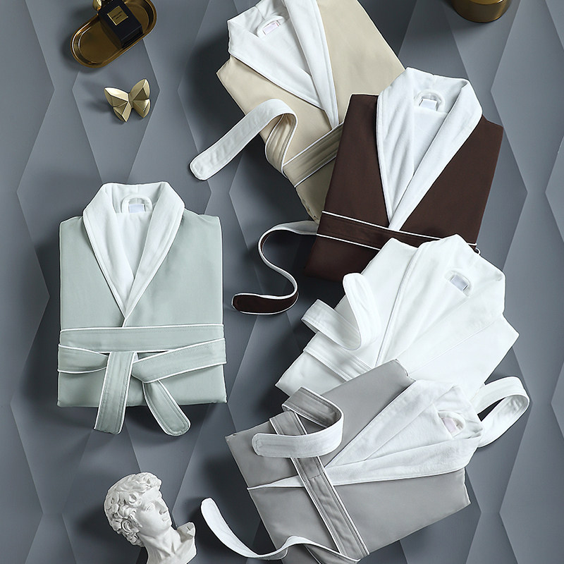 5-star hotel bathrobe male and female adult spring and autumn long robes sexy pajamas bathrobe than pure cotton water suction speed dry