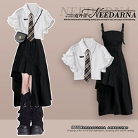 Белая рубашка с галстуком + черная юбка-мешок для малышки + черные гетры [уникальная и красивая юбка на талии/супер красивая и уникальная красивая юбка/платье на талии/крутой художественный наряд/рабочая одежда юбка-мешок для детской одежды/наряд в корейском стиле/костюм с юбкой]