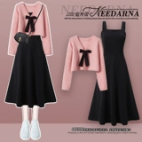 Трикотажный весенний свитер, небольшое платье, комплект, юбка, подходит для подростков