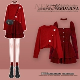 Красное бархатное платье, комплект, французский стиль, изысканный стиль, подходит для подростков