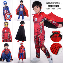 American childrens wear hero Captain suit Superman steel clothes childrens man T-shirt 61 anime Spider narrow costume