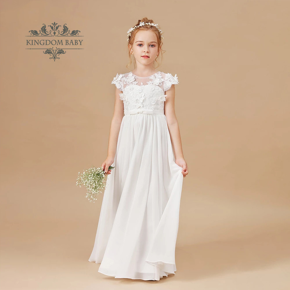 Children's dress girl summer white flower child wedding girl dress piano show dress new
