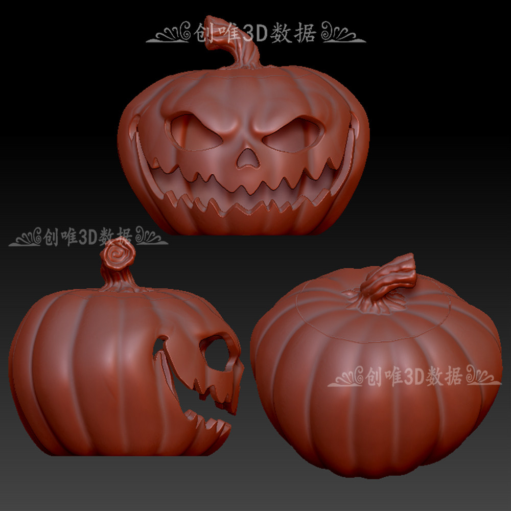 万圣节南瓜骷髅头三维立体图圆雕图图纸stl文件3d模型3028, image size:1000x1000