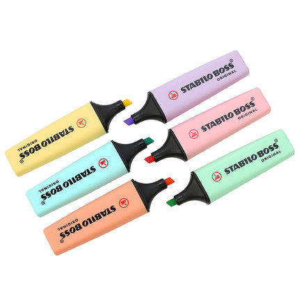 One For Each Of 6 Colors (Small Pen Bag For Free)free shipping Germany stabilo Si Bi le Fluorescent pen   Bosh Happy BOSS Macaroon colour Fluorescent pen For students high-capacity Light color Focus like a breath of fresh air Eye catching mark Marker pen Fluorescent pen
