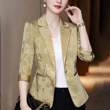 Printed suit jacket women's thin three-quarter sleeves 2022 new ladies Fan Yangqi summer short suit women's top