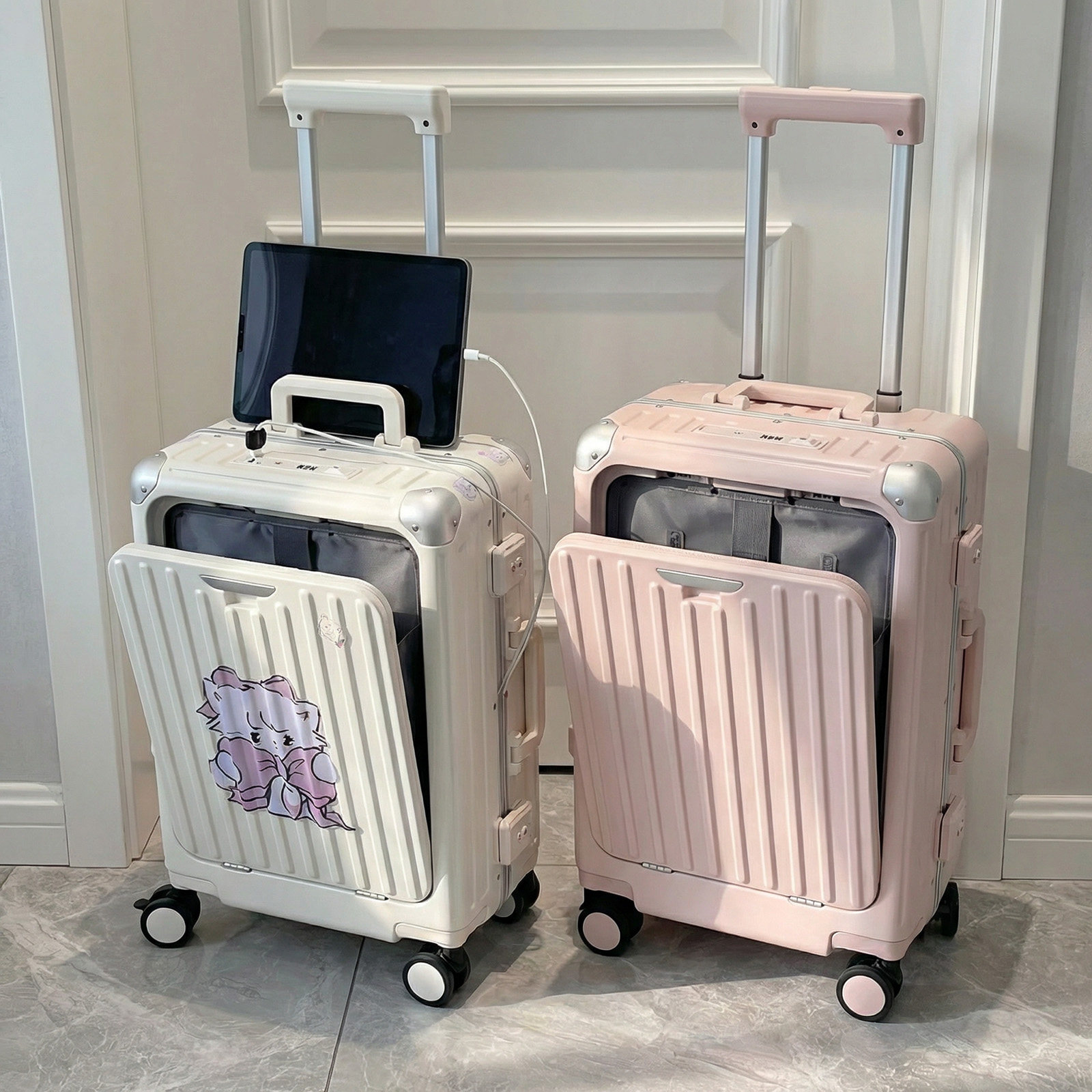 Royal Travel Open-Type Trolley Case with Universal Wheels, Multifunctional Luggage for Men and Women, Trendy 20/24-inch Aluminum Frame Travel Case, Hard-sided Case
