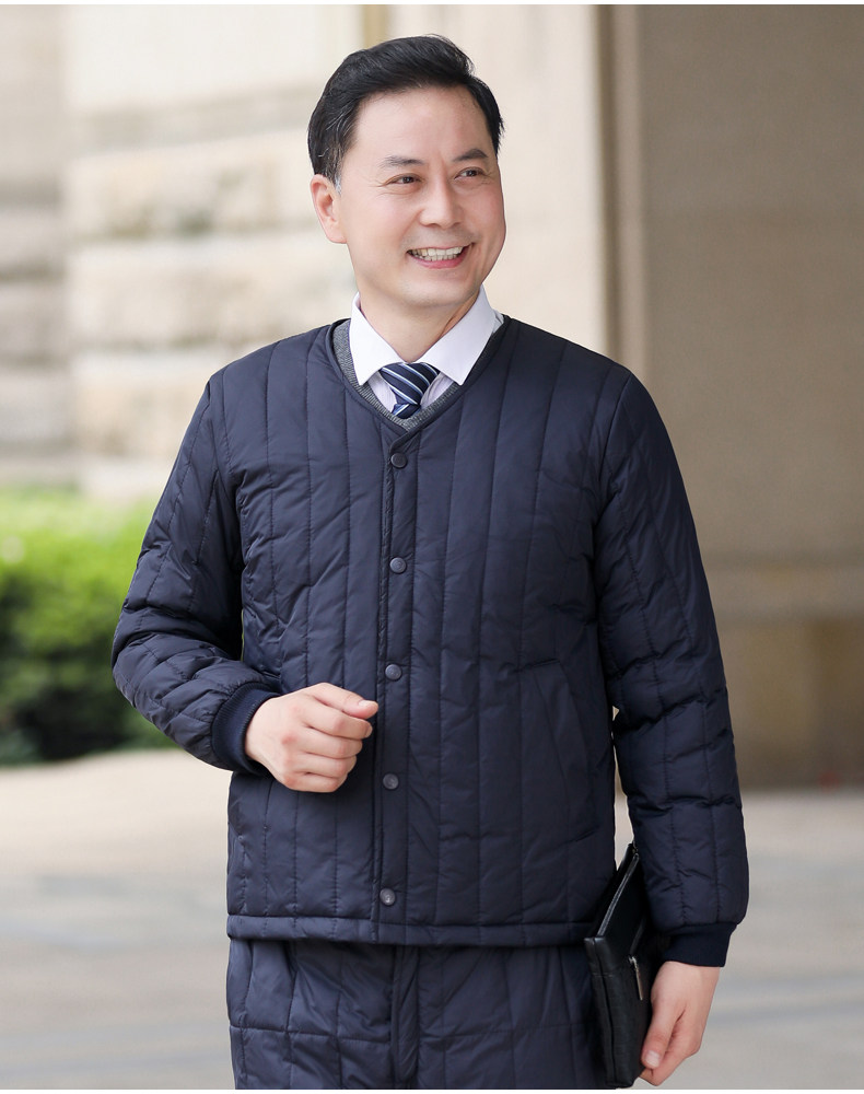 Утепленный пуховик для пожилых людей, комплект, для среднего возраста, V-образный вырез, большой размер Dream XI Jie 