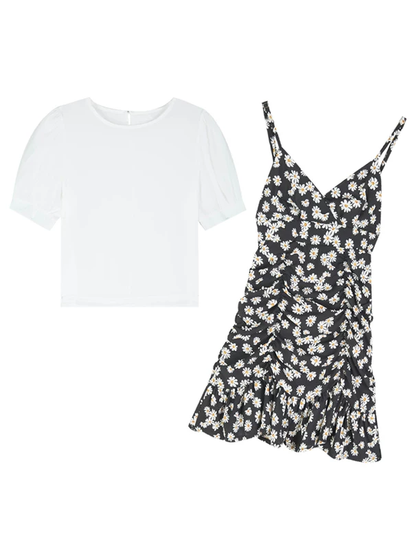 Slip dress, летний комплект, рубашка, цветочный принт, 2020 год, западный стиль