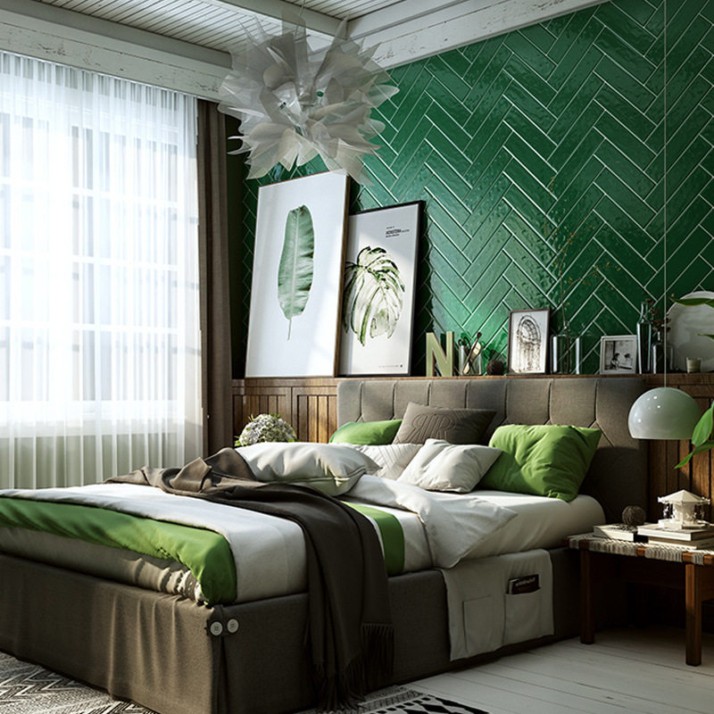 Manufacturer direct ink green bread 100200 metro brick 75x150 Postal Green Dining Hall Kitchen Wall Brick