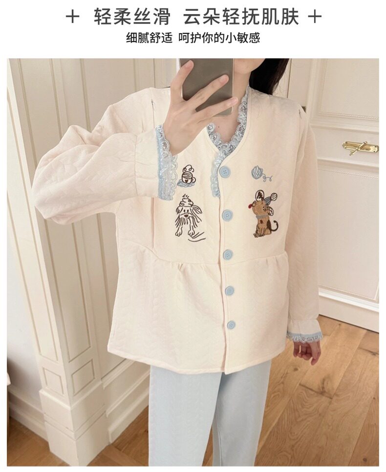 春秋冬季带胸垫加厚空气棉月子服免穿内衣夹层孕妇睡衣带帽子套装 — 9