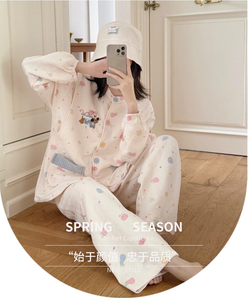 春秋冬季带胸垫加厚空气棉月子服免穿内衣夹层孕妇睡衣带帽子套装 — 21