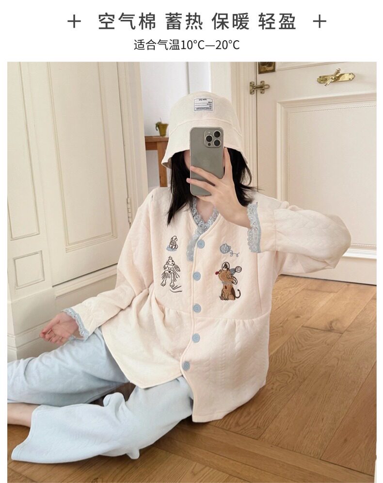 春秋冬季带胸垫加厚空气棉月子服免穿内衣夹层孕妇睡衣带帽子套装 — 8