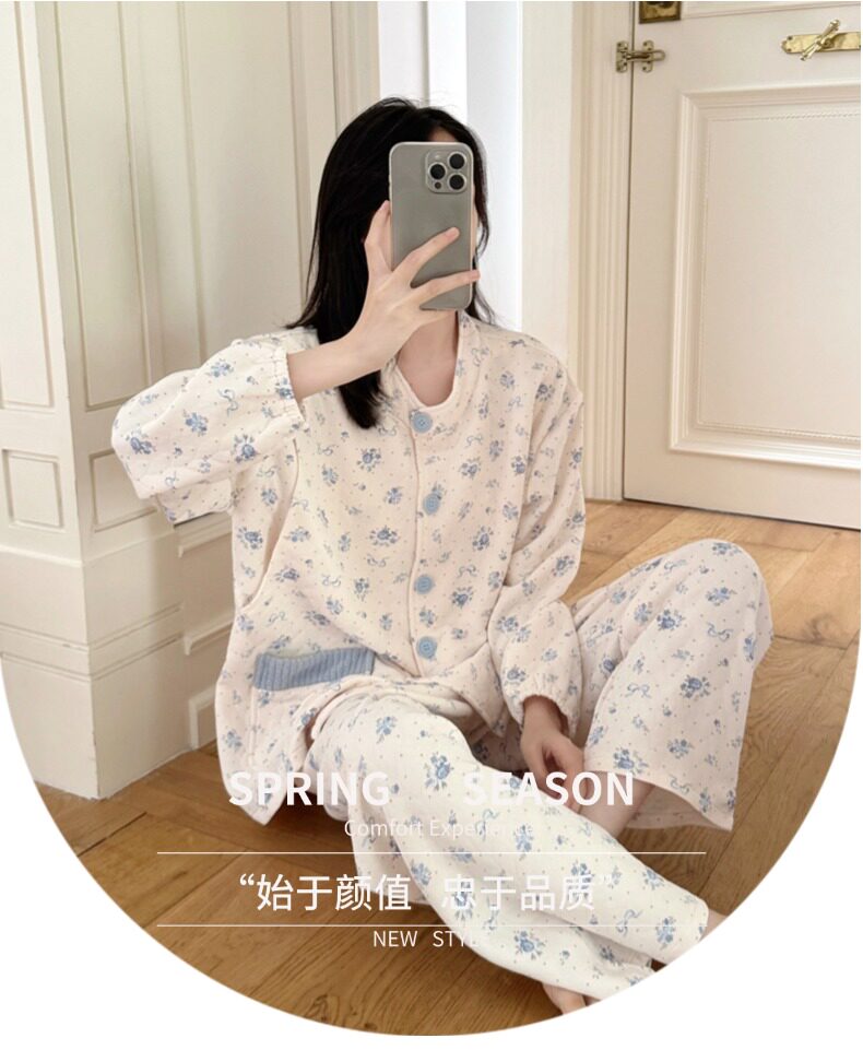 春秋冬季带胸垫加厚空气棉月子服免穿内衣夹层孕妇睡衣带帽子套装 — 25