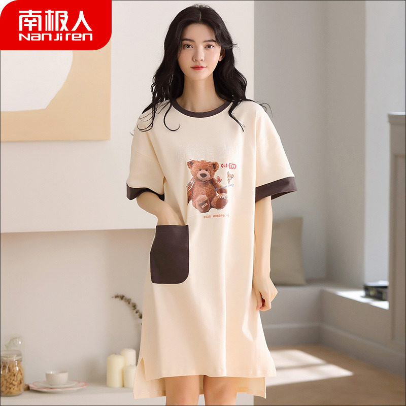 South Pole Sleeping Dress Woman 2022 New Summer Pure Cotton Net Red Cute Thin style Sleeping High feeling short sleeve Fashion