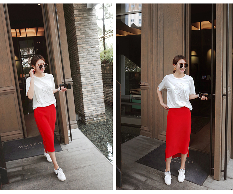 Phụ nữ mới mùa xuân và mùa hè Hương vị váy đôi khe trong phần dài màu đen đơn giản thời trang túi hông cao eo sang trọng váy - Váy chân váy xòe hoa