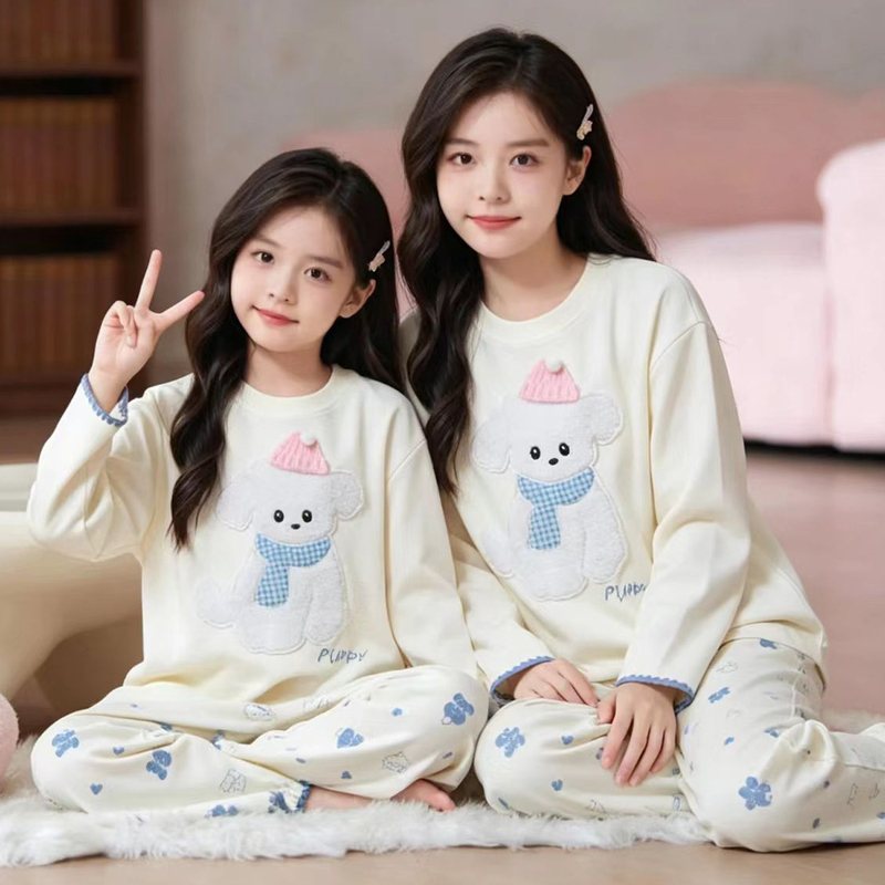 Parent-Child Pajamas for Mother and Daughter, 2026 New Autumn High-End Pure Cotton Children's Girls' Matching Sister Outfits, Homewear for Women