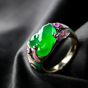 Yangzi jewelry shuanghui laokeng ice full of green yang green design jade enamel ring 9.14