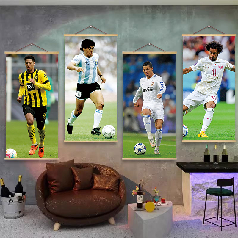 Football Star Wall Hanging Decoration for Sports Betting Shop, European Cup Messi Cristiano Ronaldo Mbappe Poster Mural