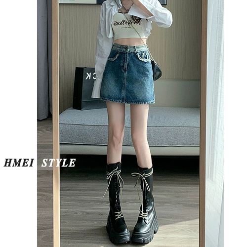 Ретро летняя джинсовая юбка, дизайнерская мини-юбка, защитное белье, высокая талия, тренд сезона, А-силуэт