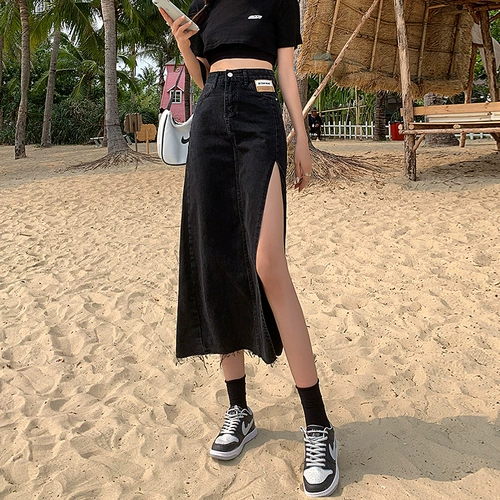 Tide, весенняя джинсовая юбка, высокая талия, коллекция 2023, оверсайз, А-силуэт, с акцентом на бедрах