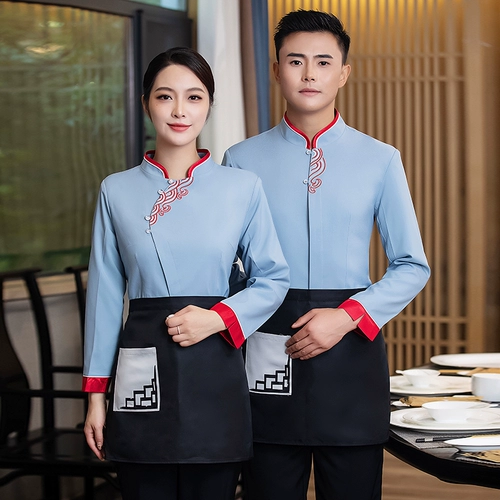Новая рабочая одежда для официантов в китайском стиле для женщин, ресторан, чайный домик, ресторан, осенняя и зимняя одежда с длинными рукавами