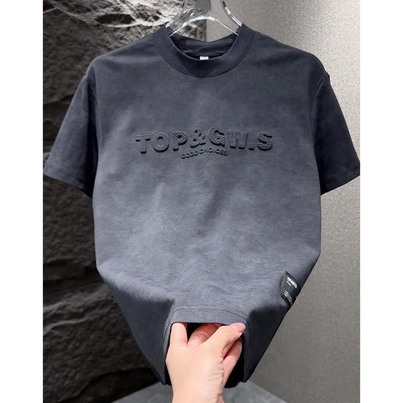 Short-Sleeved T-Shirt for Men 2026 New Summer Trendy American-Style Embossed T-Shirt for Men, Stylish and Handsome Loose Top, Versatile T-Shirt