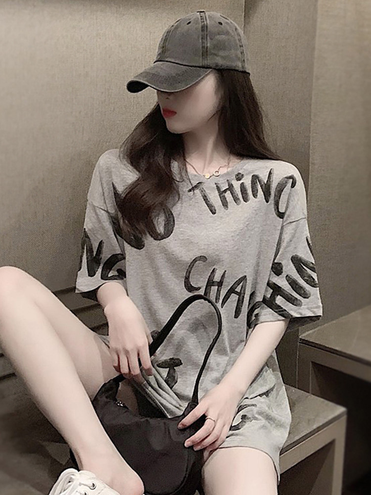 Oversized Vintage Short Sleeve T-Shirt for Women – 100% Cotton, Hip-Covering Long Top, Summer 2026