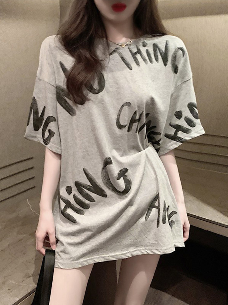 Oversized Vintage Short Sleeve T-Shirt for Women – 100% Cotton, Hip-Covering Long Top, Summer 2026 - Image 3