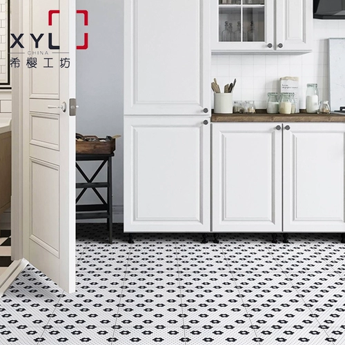 Американская страна Черно-белая восьмиугольная имитация мозаика маленькая цветочная плитка 300 не скользящие плитки на полу в ванной комнате кухонные настенные плитки фон