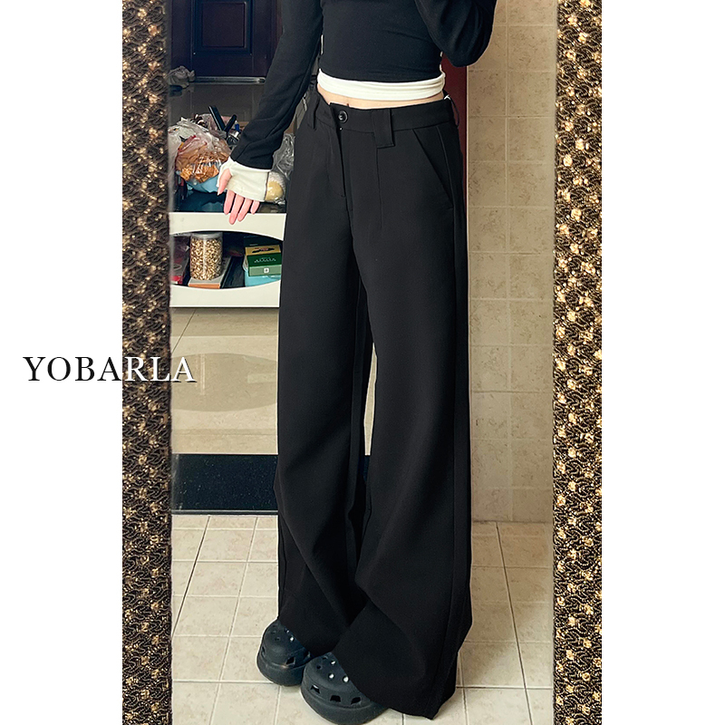 Black Wide-Leg Suit Pants for Women, Spring New Style, Plus Size, Loose Fit, Slimming, Pear-Shaped Body, Casual Straight-Leg Pants