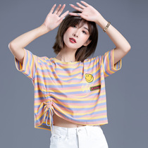 Rainbow Stripe T-Shirt Woman Ins Surge Loot Short Sleeves 2022 New Summer Design Sensation Short blouses female Compassionate