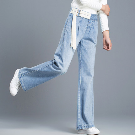 浅色直筒牛仔裤女春秋2018新款宽松韩版高腰