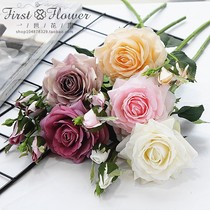 Short branch moisturizing 3 head rose simulation flower fake flower wedding flower Home Hotel shopping mall photography props