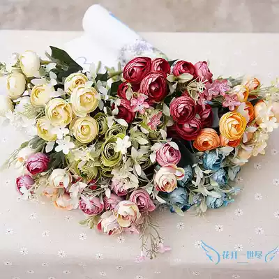 Simulation flower fake flower European style small handle 13 pearlescent tea bud bouquet handmade wedding hand bouquet photography wall-mounted flower