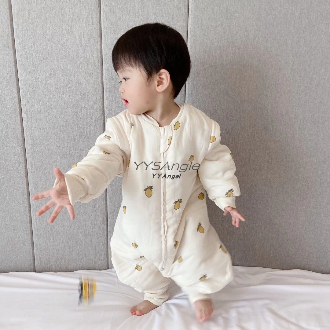 Ins baby sleeping bag autumn and winter thin quilted warm four seasons baby gauze thickened 3 children split legs anti-kick quilt artifact