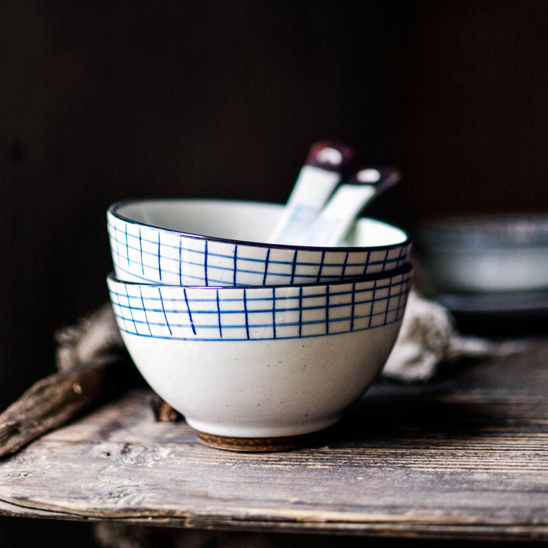 (New grid) Japanese-style grid ceramic tableware rice bowl small soup bowl dessert bowl vegetable bowl household creative tableware