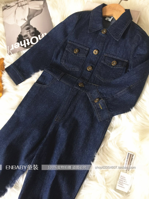 cùng chàng trai và cô gái lớn và nhỏ của Hàn Quốc màu xanh denim jumpsuit 2019 quần việc Xuân Thu cho trẻ em denim jumpsuit.