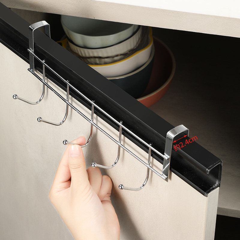 Stainless Steel Cabinet Door Rear Hook Free to punch Kitchen Pan Shovel Soup Spoon Shelf Bathroom Door Back Containing Drain rack-Taobao