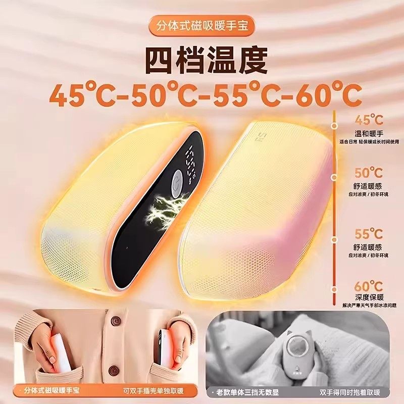 3C Certified] 2026 New Model Rechargeable Hand Warmer 2-in-1 Magnetic Hand Warmer Self-Heating Explosion-Proof Gift for Girls Student Hot Water Bottle USB Portable Winter Heating Device