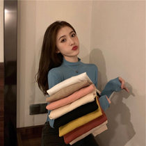 Autumn and winter 2021 new foreign style semi-turtleneck sweater base shirt womens top slim body long sleeve knitted tide