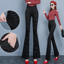 Plaid woolen sweatpants children 2020 autumn winter new display slim fit 100 lap high waist elastic body long pants Western clothing pants