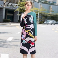AELESEEN / Ye Hao thời trang mới thanh lịch của phụ nữ retro in eo giảm béo bước váy đầm cổ điển - váy đầm váy cưới